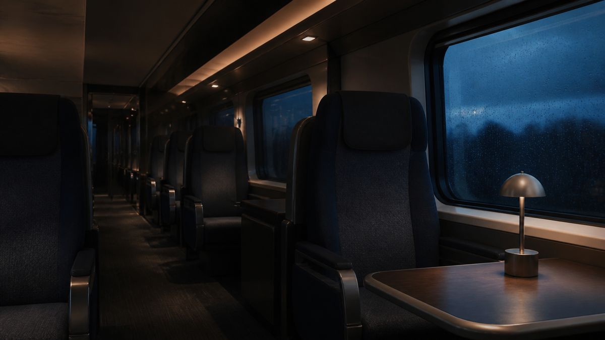 Train interior with an AI SAMPLE watermark